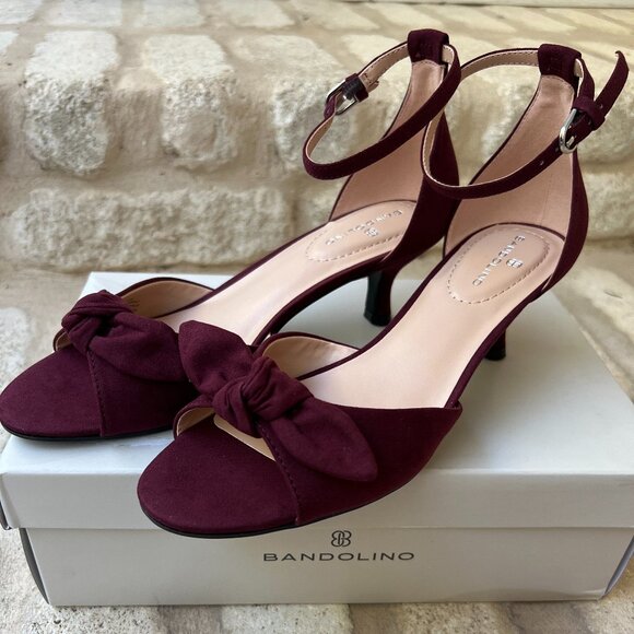 Bandolino Andora Kitten Heel Sandal dark red 7.5 NEW with box ankle strap bow - Picture 1 of 7